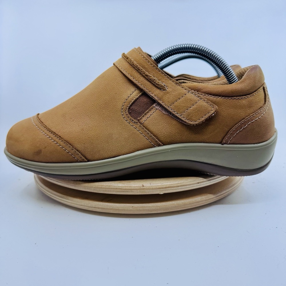 Orthofeet Solerno Womens 9.5 W Wide Leather Mary Jane Comfort Walking Shoes Tan